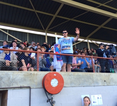 The tension is there for all to see as South Hobart Ultras Uber Squawker Jono fronts a the soporific South Hobart fans.